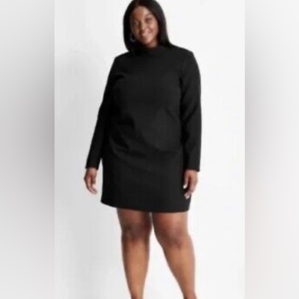 Future Collective Dress Women’s 1X Black Mock Neck Open Back Long Sleeve A-Line